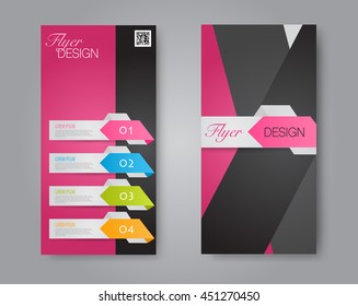 Vector flyer and leaflet design. Set of two side brochure templates. Black, pink, green, blue color.