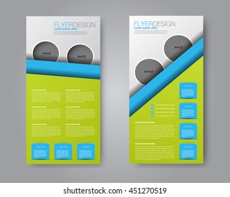 Vector flyer and leaflet design. Set of two side brochure templates. Green and blue color.