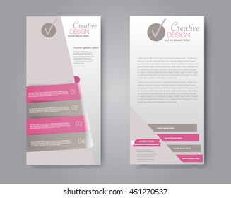 Vector flyer and leaflet design. Set of two side brochure templates. Pink and brown color.