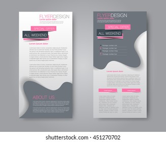 Vector flyer and leaflet design. Set of two side brochure templates. Pink and grey color.