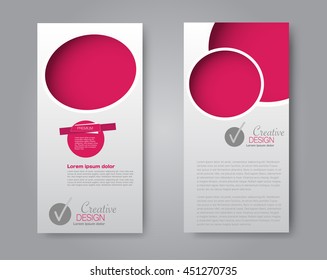 Vector flyer and leaflet design. Set of two side brochure templates. Pink color.