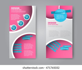 Vector flyer and leaflet design. Set of two side brochure templates. Pink and blue color.