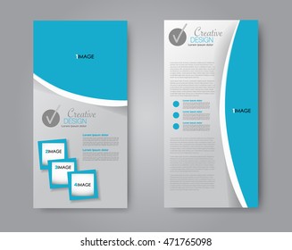 Vector flyer and leaflet design. Set of two side brochure templates. Blue color.