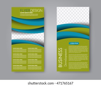 Vector flyer and leaflet design. Set of two side brochure templates. Blue and green color.