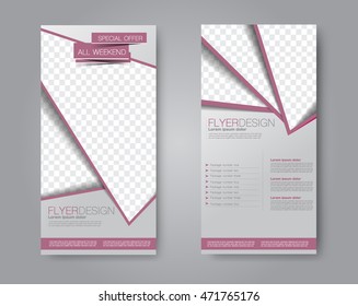 Vector flyer and leaflet design. Set of two side brochure templates. Pink color.