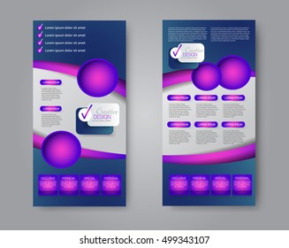 Vector flyer and leaflet design. Set of two side brochure templates. Purple color.