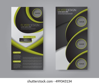 Vector flyer and leaflet design. Set of two side brochure templates. Green and black color.