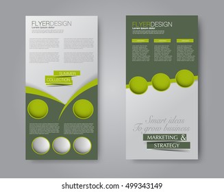 Vector flyer and leaflet design. Set of two side brochure templates. Green color.