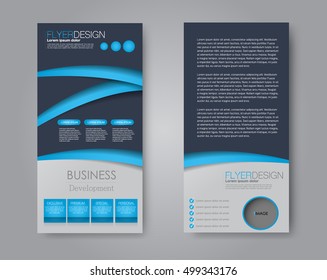 Vector flyer and leaflet design. Set of two side brochure templates. Blue color.
