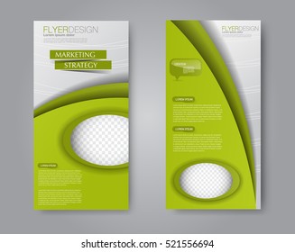 Vector flyer and leaflet design. Set of two side brochure templates. Vertical banners. Green color