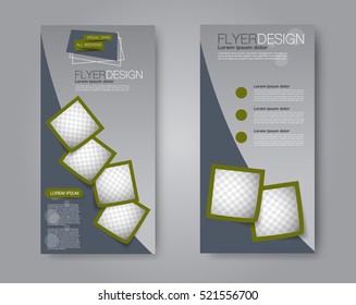 Vector flyer and leaflet design. Set of two side brochure templates. Vertical banners. Green color