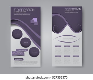 Vector flyer and leaflet design. Set of two side brochure templates. Vertical banners. Purple color. Vector illustration