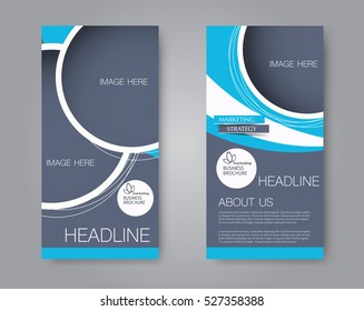 Vector flyer and leaflet design. Set of two side brochure templates. Vertical banners. Blue color. Vector illustration