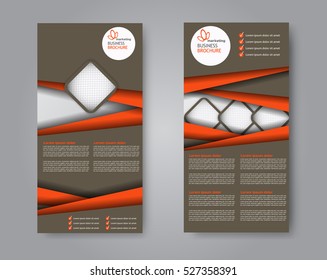 Vector flyer and leaflet design. Set of two side brochure templates. Vertical banners. Brown and orange color. Vector illustration.