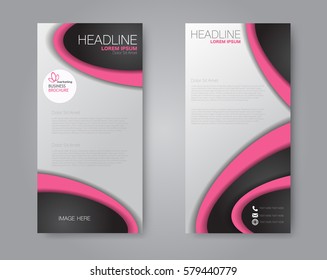 Vector flyer and leaflet design. Set of two side brochure templates. Vertical banners. Black and pink color. Vector illustration.