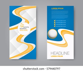 Vector flyer and leaflet design. Set of two side brochure templates. Vertical banners. Blue and yellow color. Vector illustration.