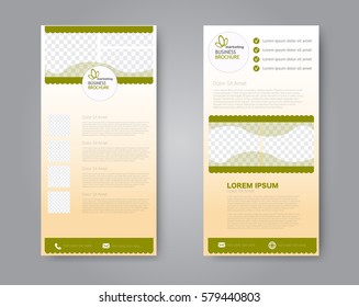 Vector flyer and leaflet design. Set of two side brochure templates. Vertical banners. Green color. Vector illustration.