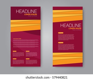 Vector flyer and leaflet design. Set of two side brochure templates. Vertical banners. Red and orange color. Vector illustration.