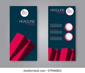 Vector flyer and leaflet design. Set of two side brochure templates. Vertical banners. Blue and pink color. Vector illustration.