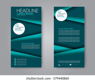 Vector flyer and leaflet design. Set of two side brochure templates. Vertical banners. Blue color. Vector illustration.