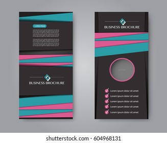 Vector flyer and leaflet design. Set of two side brochure templates. Vertical banners. Black, blue, and pink color. Vector illustration.