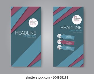 Vector flyer and leaflet design. Set of two side brochure templates. Vertical banners. Blue and red color. Vector illustration.