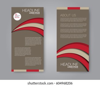 Vector flyer and leaflet design. Set of two side brochure templates. Vertical banners. Brown and red color. Vector illustration.