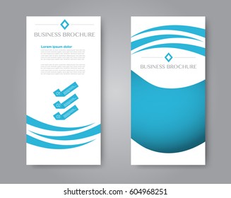 Vector flyer and leaflet design. Set of two side brochure templates. Vertical banners. Blue color. Vector illustration.