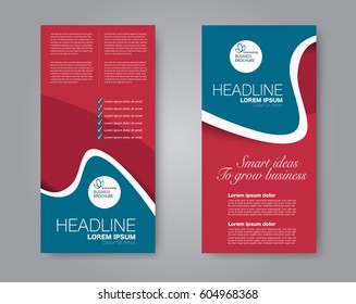 Vector flyer and leaflet design. Set of two side brochure templates. Vertical banners. Blue and red color. Vector illustration.
