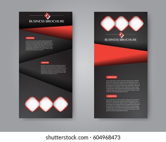 Vector flyer and leaflet design. Set of two side brochure templates. Vertical banners. Black and red color. Vector illustration.
