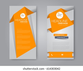 Vector flyer and leaflet design. Set of two side brochure templates. Vertical banners. Orange color. Vector illustration.