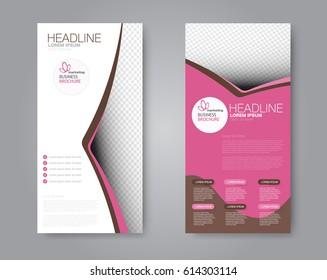 Vector flyer and leaflet design. Set of two side brochure templates. Vertical banners. Pink and brown color. Vector illustration.