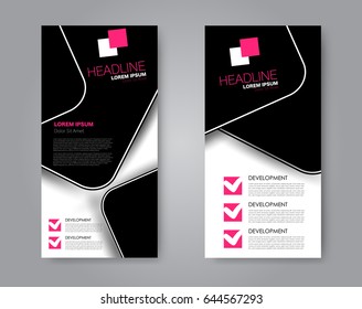 Vector flyer and leaflet design. Set of two side brochure templates. Vertical banners. Black and pink color. Vector illustration.