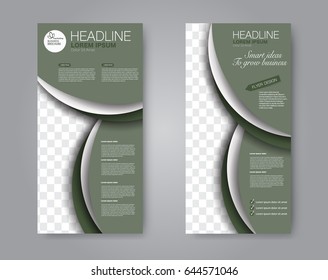 Vector flyer and leaflet design. Set of two side brochure templates. Vertical banners.  Green color. Vector illustration.