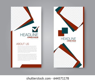 Vector flyer and leaflet design. Set of two side brochure templates. Vertical banners. Red and green color. Vector illustration.