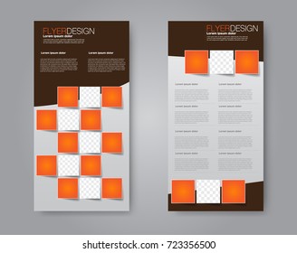 Vector flyer and leaflet design. Set of two side brochure templates. Vertical banners.  Brown and orange color.