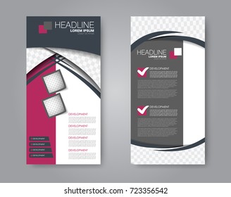 Vector flyer and leaflet design. Set of two side brochure templates. Vertical banners.  Pink and grey color.