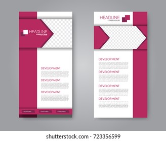 Vector flyer and leaflet design. Set of two side brochure templates. Vertical banners.  Red color.