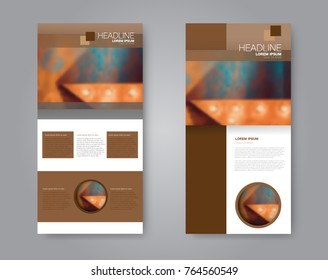 Vector flyer and leaflet design. Set of two side brochure templates. Vertical banners.  Brown color.