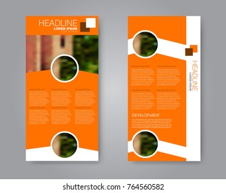 Vector flyer and leaflet design. Set of two side brochure templates. Vertical banners.  Orange color.