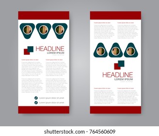 Vector flyer and leaflet design. Set of two side brochure templates. Vertical banners.  Pink color.