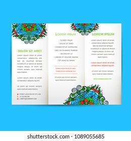 Vector Flyer oriental design Layout template, size A5. Islam, Arabic, Indian, ottoman motifs.