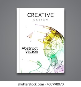 Vector flyer technology connections. Business Brochure template layout. Polygonal colorful style flyer.