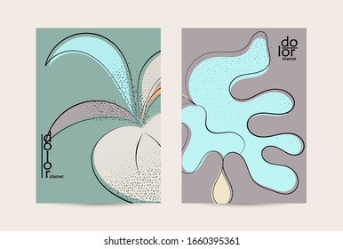 Vector flyer template. Abstract hand dawn fruit poster. Grange textured flat design. Organic natural food artistic illustration. Cartoon calligraphic line logo with smooth curves.