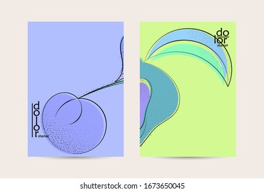 Vector flyer template. Abstract hand dawn fruit poster. Grange textured flat design. Organic natural food artistic illustration. Cartoon calligraphic line logo with smooth curves.