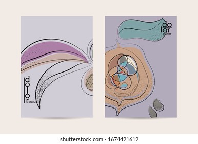 Vector flyer template. Abstract hand dawn fruit poster. Grange textured flat design. Organic natural food artistic illustration. Cartoon calligraphic line logo with smooth curves.