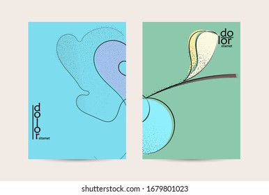 Vector flyer template. Abstract hand dawn fruit poster. Grange textured flat design. Organic natural food artistic illustration. Cartoon calligraphic line logo with smooth curves.