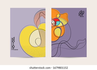 Vector flyer template. Abstract hand dawn fruit poster. Grange textured flat design. Organic natural food artistic illustration. Cartoon calligraphic line logo with smooth curves.