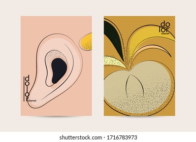 Vektorillustration Flyer Vorlage. Abstraktes handgewundenes Obstposter. Grange strukturierte flache Konstruktion. Künstliche Illustration aus biologischem Landbau. Kalligrafisches Logo der Cartoon-Linie mit glatten Kurven.