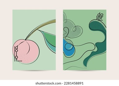 Vector flyer template. Abstract hand dawn fruit poster. Grange textured flat design. Organic natural food artistic illustration. Cartoon calligraphic line logo with smooth curves.